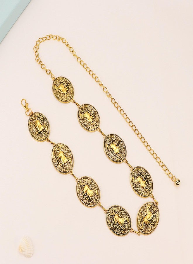 Wojgzon Western Gold Concho Belt for Women Cowgirl Metal Chain Belts for Dresses Jeans Country Concert Outfit - Image 3